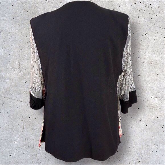 Spencer Alexis Asian Jacket Womens PL Birds Lace Sleeves Artsy Vintage Top - Picture 5 of 7